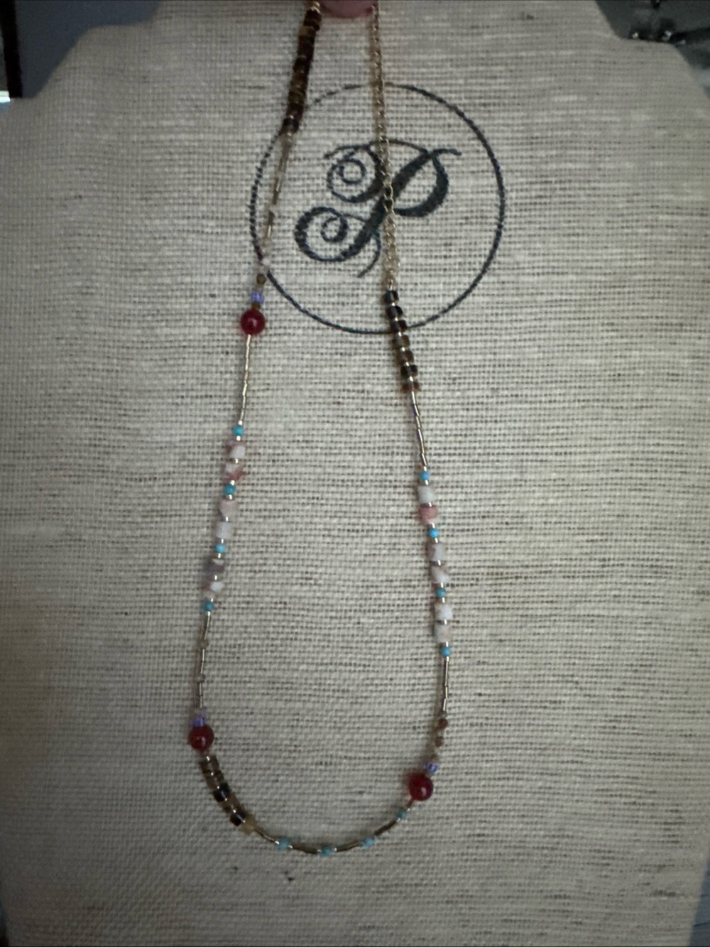 Plunder beaded necklace in turquoise, pink, red and gold Fashion Trendy Jewelry